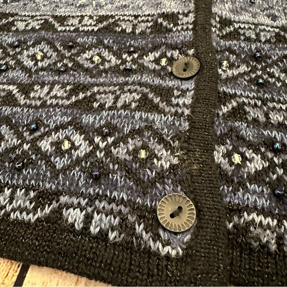 Vintage Sweater Vest Small Blue Fair Isle 90s Y2K Beaded Whimsigoth Cabincore - Picture 2 of 7